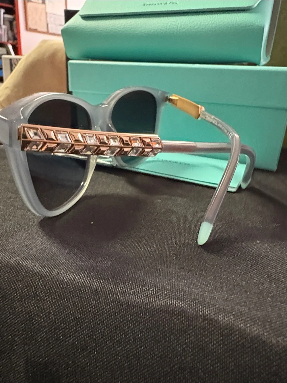 NEW Full Set! Tiffany & Co Sunglasses TF4174. Opal Gray Gold Crystals  54mm